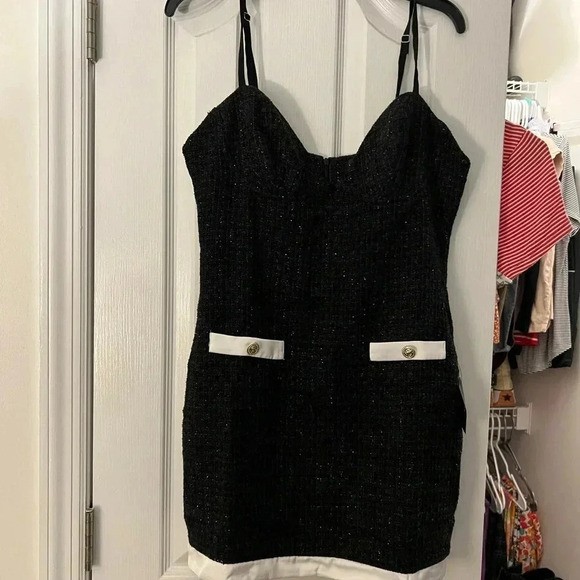 Lulus Easily Posh Black Tweed Lurex Sleeveless Bodycon Mini Dress - Picture 6 of 7